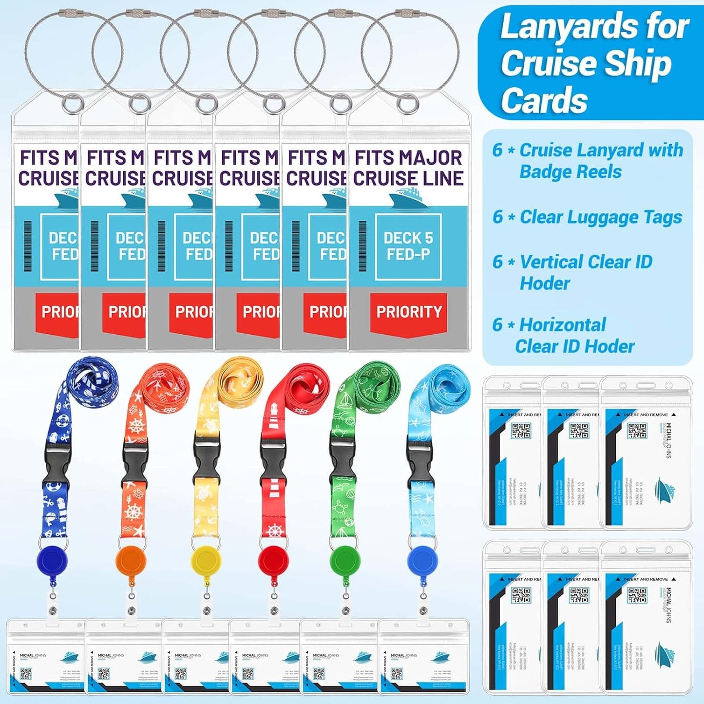 Cruise Lanyards, 6 Pack Waterproof Cruise Luggage Tags with Ship Key Card Badge Holder Travel Lanyard Retractable, Cruise Essentials Accessories
