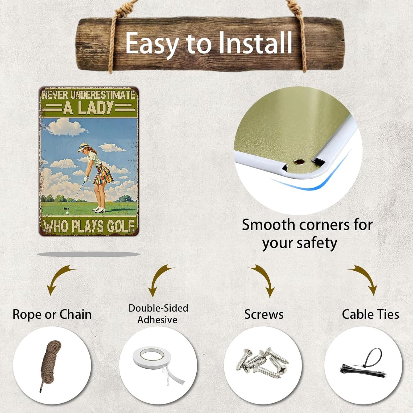 Golf Vintage Tin Sign Metal Sign Never Underestimate A Lady Who Plays Golf Iron Painting Vintage Wall Decoration Poster For Home Club Man Cave Sign 8x12 Inch