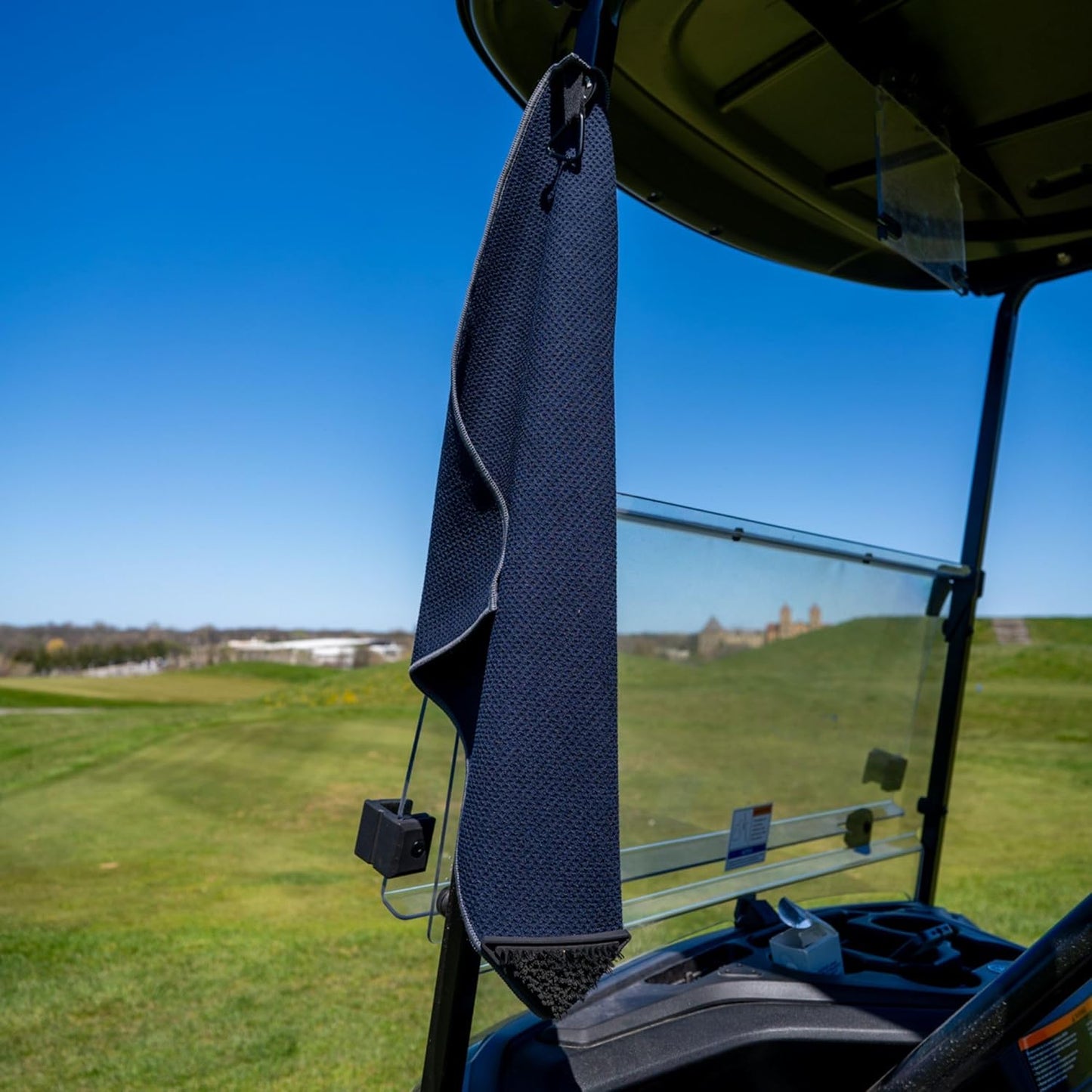 Scrub Doctor Golf Towel (Black) - Built-in Club Scrub Brush and Magnet - Clean Grooves - Magnetic for Strong Hold to Golf Carts or Clubs - Thick Premium Waffle Microfiber