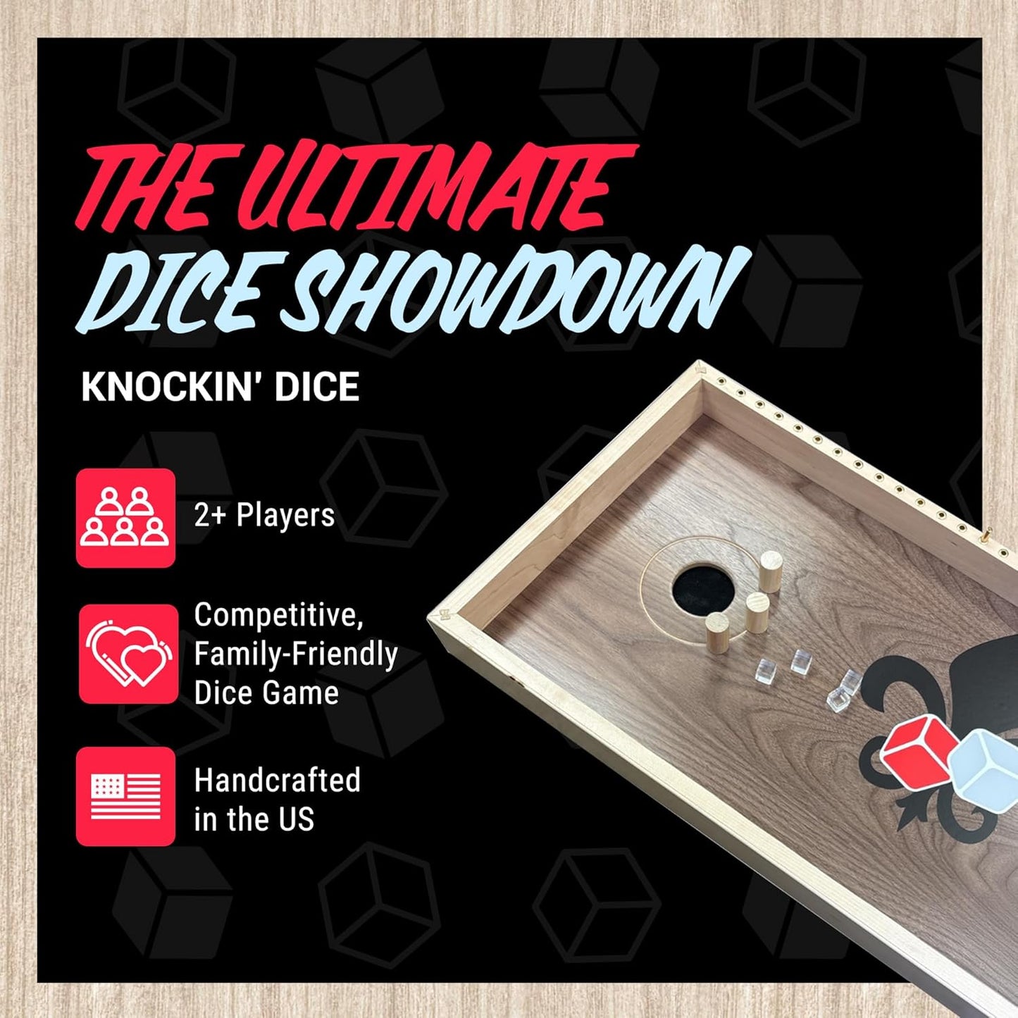 Knockin Dice with Carrying Case, Portable Multiplayer Alternative to Yard Washers or Any 2 or 4 Player Games, Fun Entertainment for Family Gatherings, Social Events & More - Across the Board Game