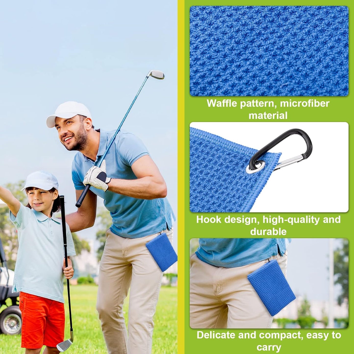 Tatuo 20 Pack 5 Colors Microfiber Golf Towel with Hook Clip Waffle Pattern Golf Towel Accessories for Men Women Convenient Gadgets Sports Fishing Bag for Home Gym Kitchen(20 Pcs)