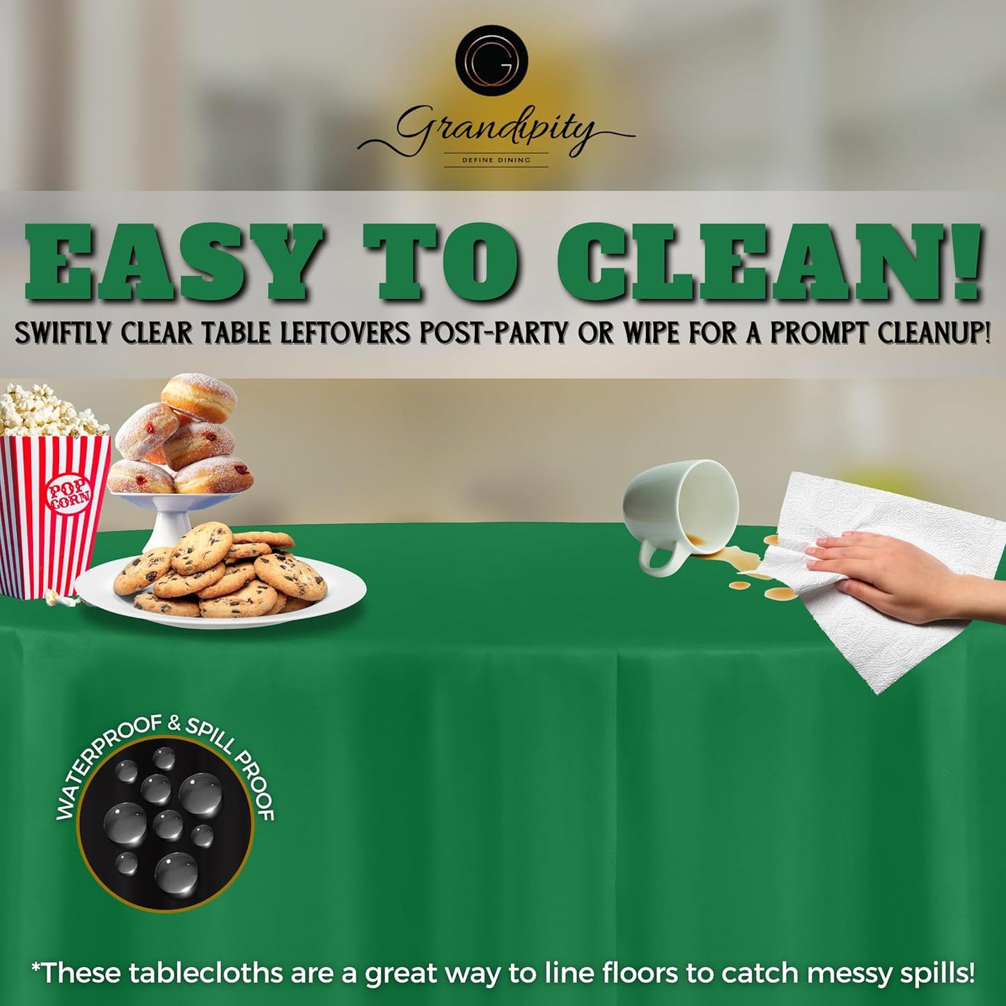 Grandipity 12 Pack Premium Disposable Plastic Tablecloth 84" Inch Decorative Round Table Cover - Green