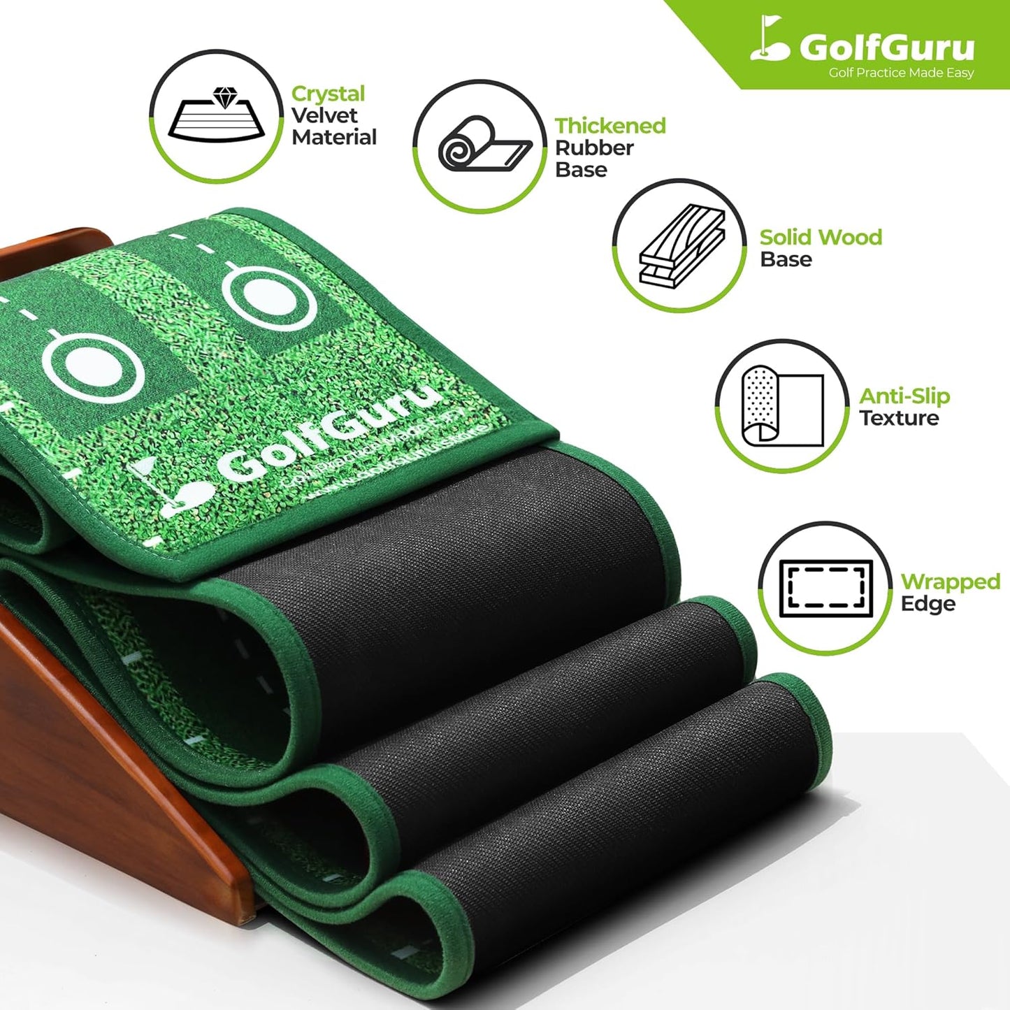 Golfguru Putting Green, 9.8ft Golf Putting Mat with Automatic Ball Return Track & Putting Mirror, Indoor Putting Greens for Home with Thickened Wrinkle-Free Crystal Velvet, Golf Accessories for Men
