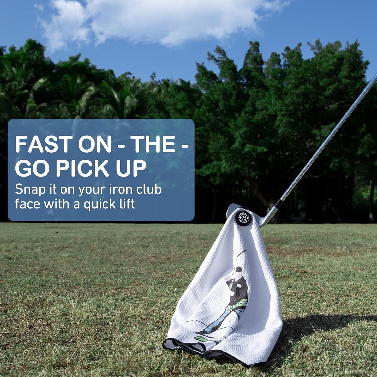 Magnetic Golf Towel for Men Women Golfer - Microfiber Golf Towel Magnet with Waffle Texture - Strengthen Magnet Golf Towels for Strong Hold to Metal Objects ((2.White w/Golfer))