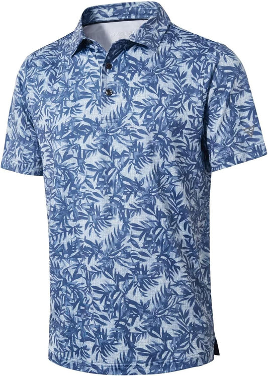 Golf Shirts for Men Dry Fit Short Sleeve Print Performance Moisture Wicking Polo Shirt