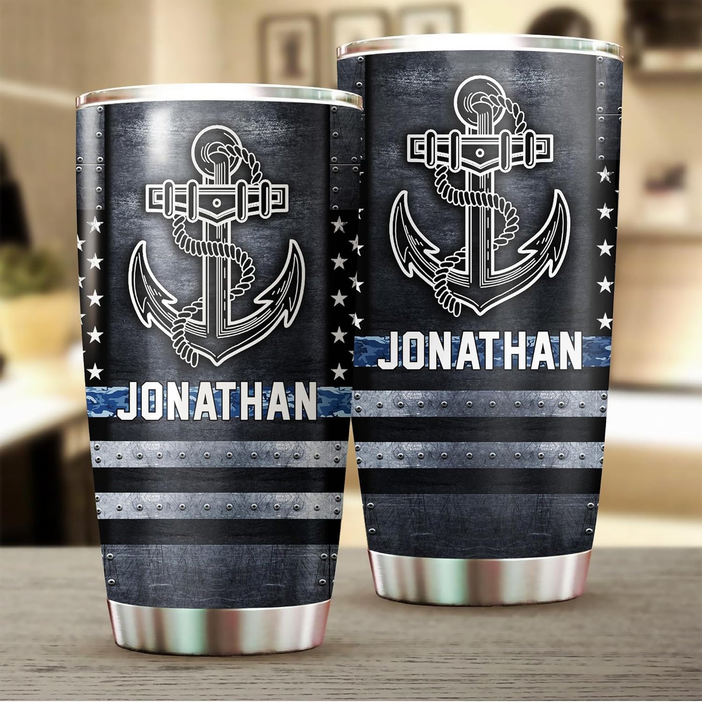 Personalized US Navy Military Veteran 20oz Tumbler With Lid - US Navy Flag Gifts - Soldier Academy Graduation Retirement Birthday Gifts