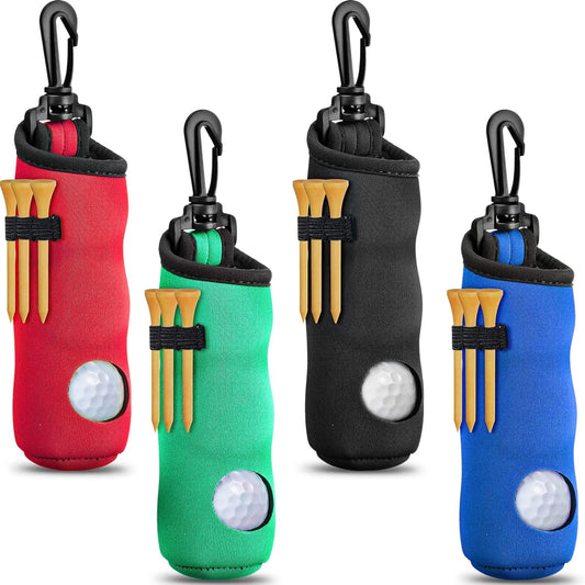 4 Pieces Golf Tee Holder Golf Ball Carry Bag Pouch Ball Holder Keychain Belt Clip Gifts Accessories