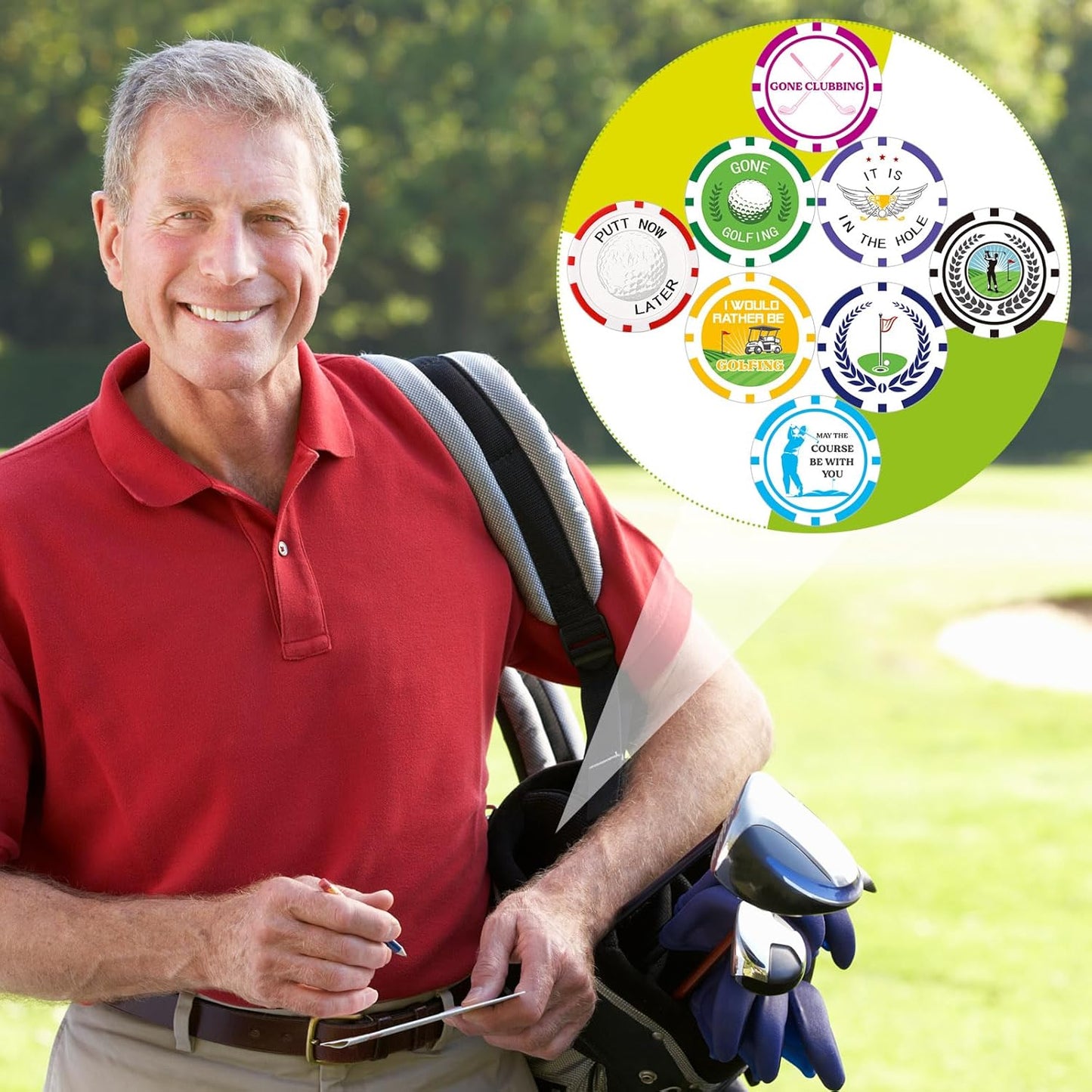 Sosation 24 Pcs Golf Ball Marker Funny Poker Chip Collection Poker Chip 1.57 Inches Ball Marker Set for Adult Accessories, 8 Styles