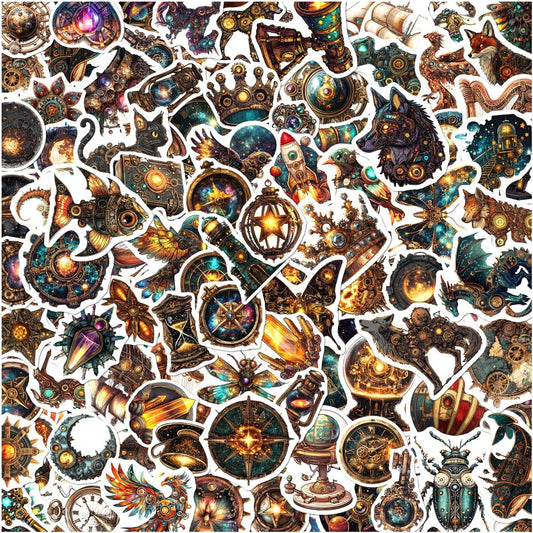 108Pcs Steampunk Space Fantasy Stickers Pack Vinyl Waterproof Decals for Laptop Scrapbook Journaling DIY Water Bottle Guitar Phone Case Suitcase Aesthetic Teens