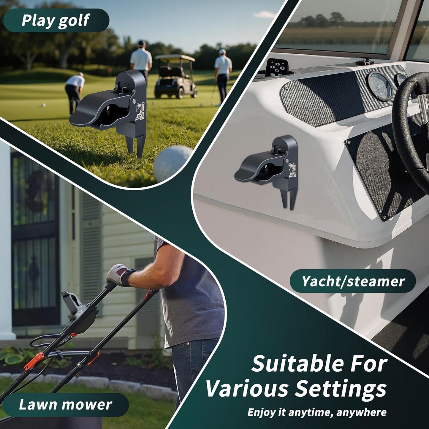 Magnetic Holder for Golf Cart, Divot Repair Tool, Dual-Mode Magnetic Mount & Turf Fork, Aluminum Alloy, Water-Resistant, Attaches to Ferromagnetic Steel/Iron Surfaces