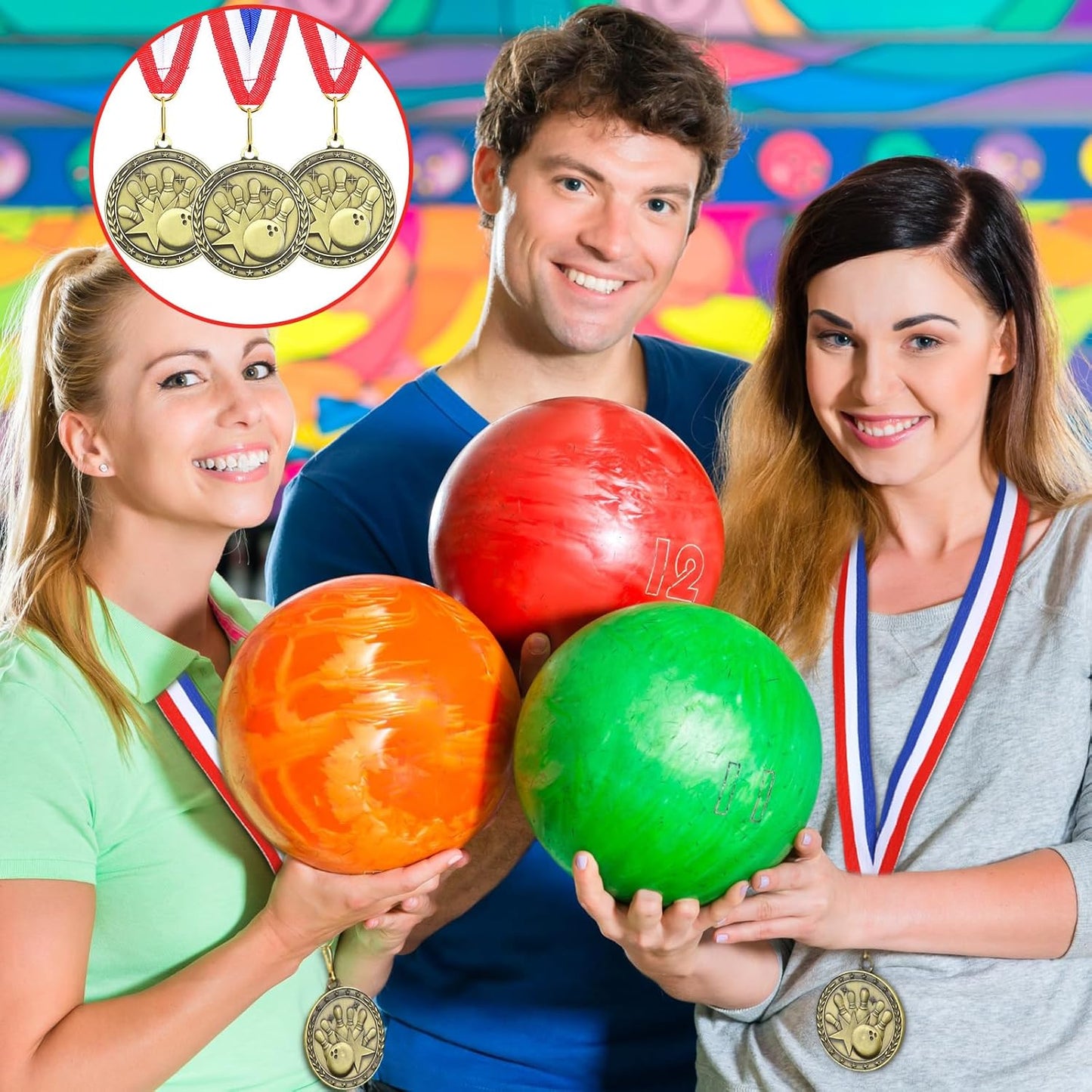 36 Pcs 2'' Gold Medals Bulk Volleyball Football Basketball Soccer Baseball Archery Dink Ball Cheer Track Bowling Awards Medals with Ribbons for Sports Participation Winner Gift