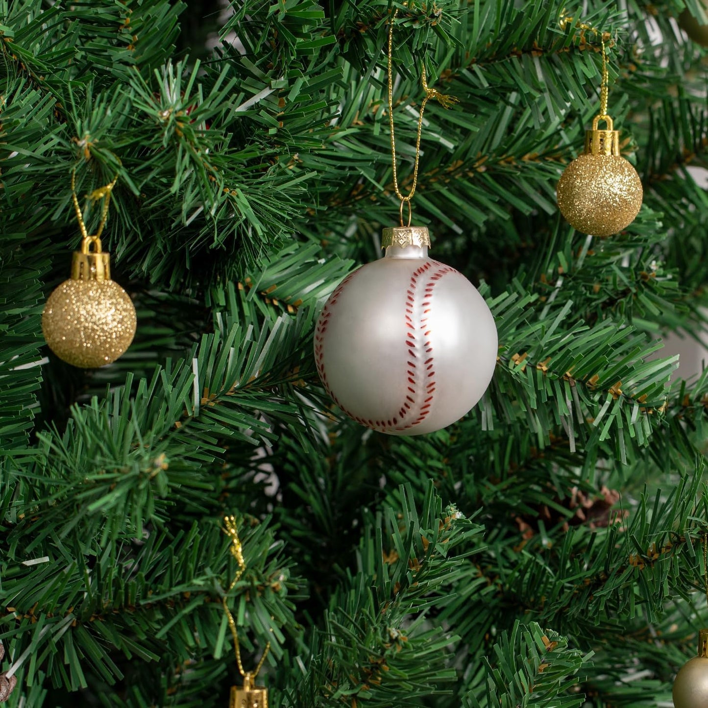 2.36” Christmas Baseball Glass Blown Ornament, 2025 Hand-Painted Sports Ball Decoration for Xmas Tree Holiday Decor Gifts