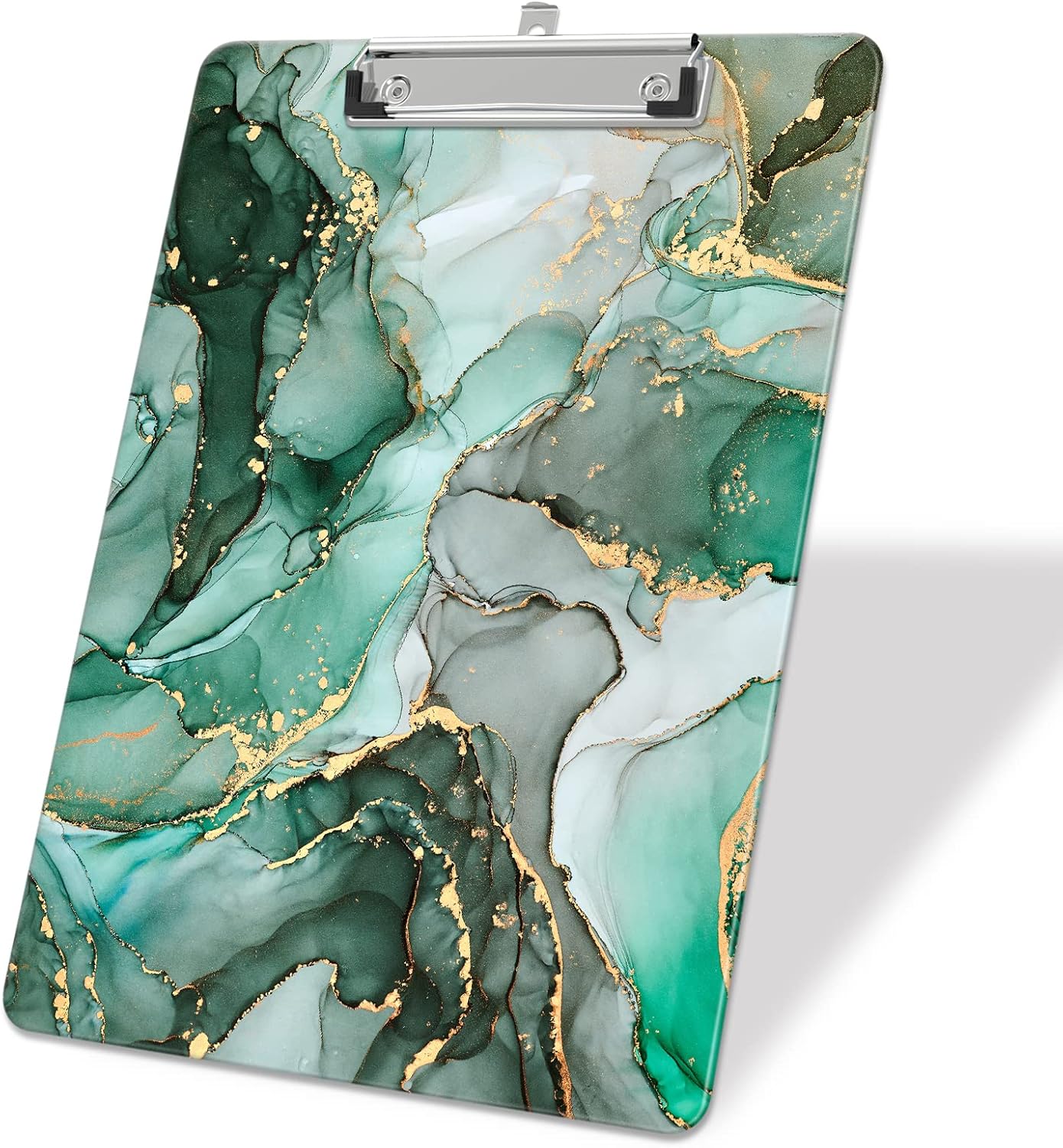 Plastic A4 Clipboards, Cute Clip Board Stardard Letter Size 9 x 12.5 in, Office Decorative for Students Women Men and Kids, Green Marble