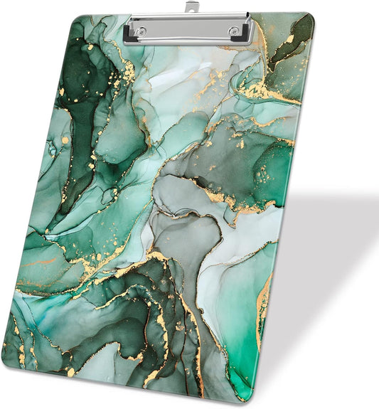 Plastic A4 Clipboards, Cute Clip Board Stardard Letter Size 9 x 12.5 in, Office Decorative for Students Women Men and Kids, Green Marble