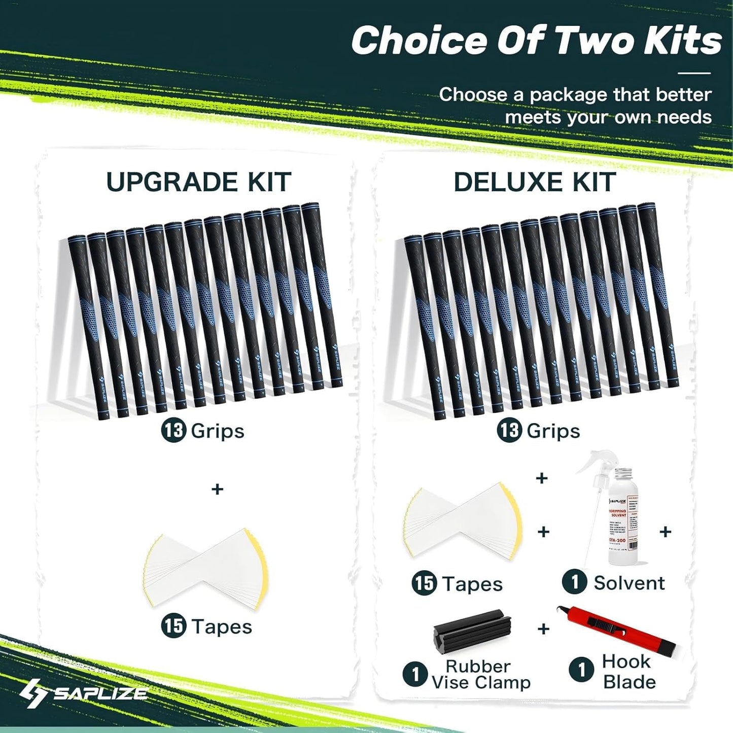 SAPLIZE CC01 Rubber Golf Grips, 4 Colors Available, Standard/Midsize Anti-Slip Rubber Golf Club Grips