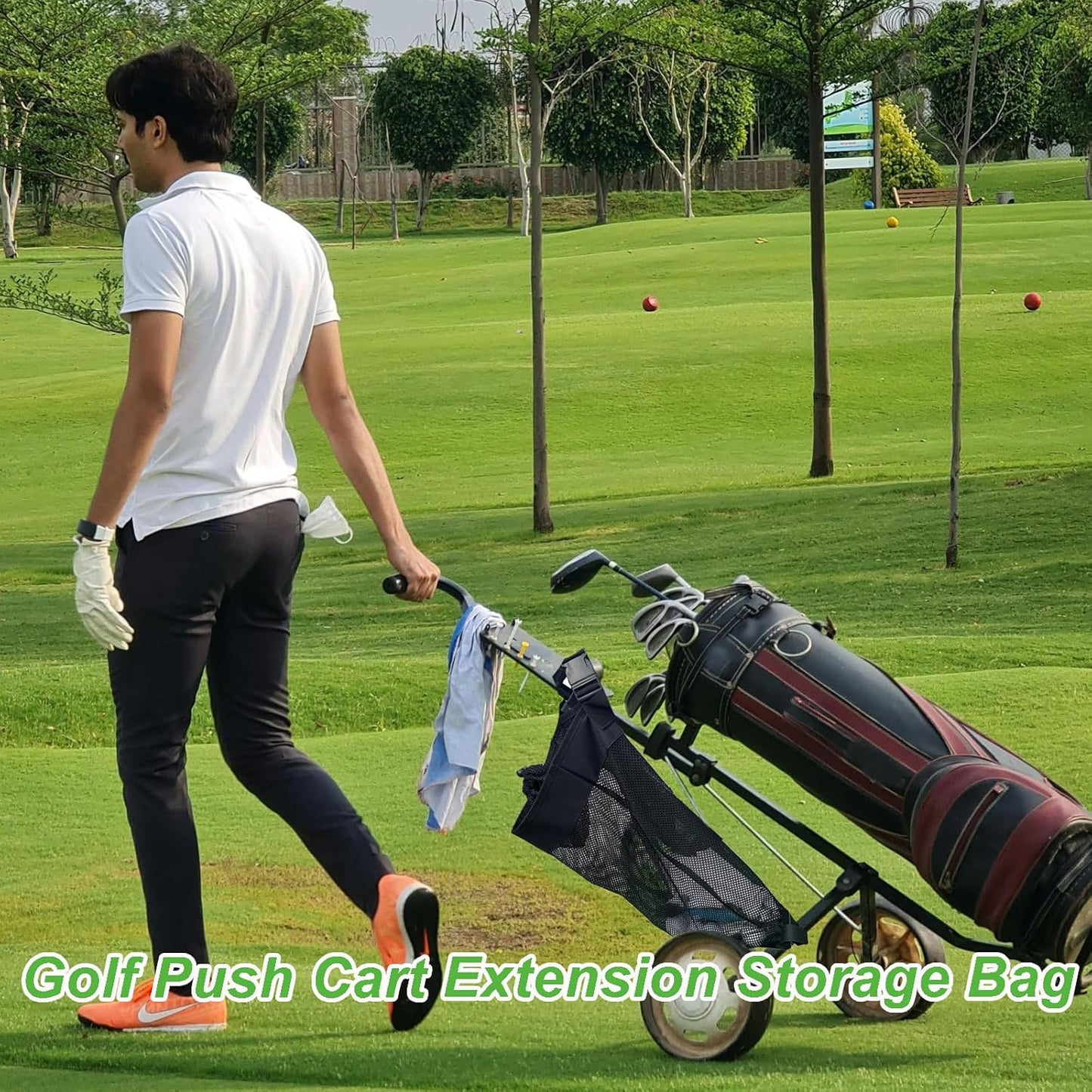 Golf Push Cart Storage Bag and Organizer - Mesh Closure Net Accessories for Cart