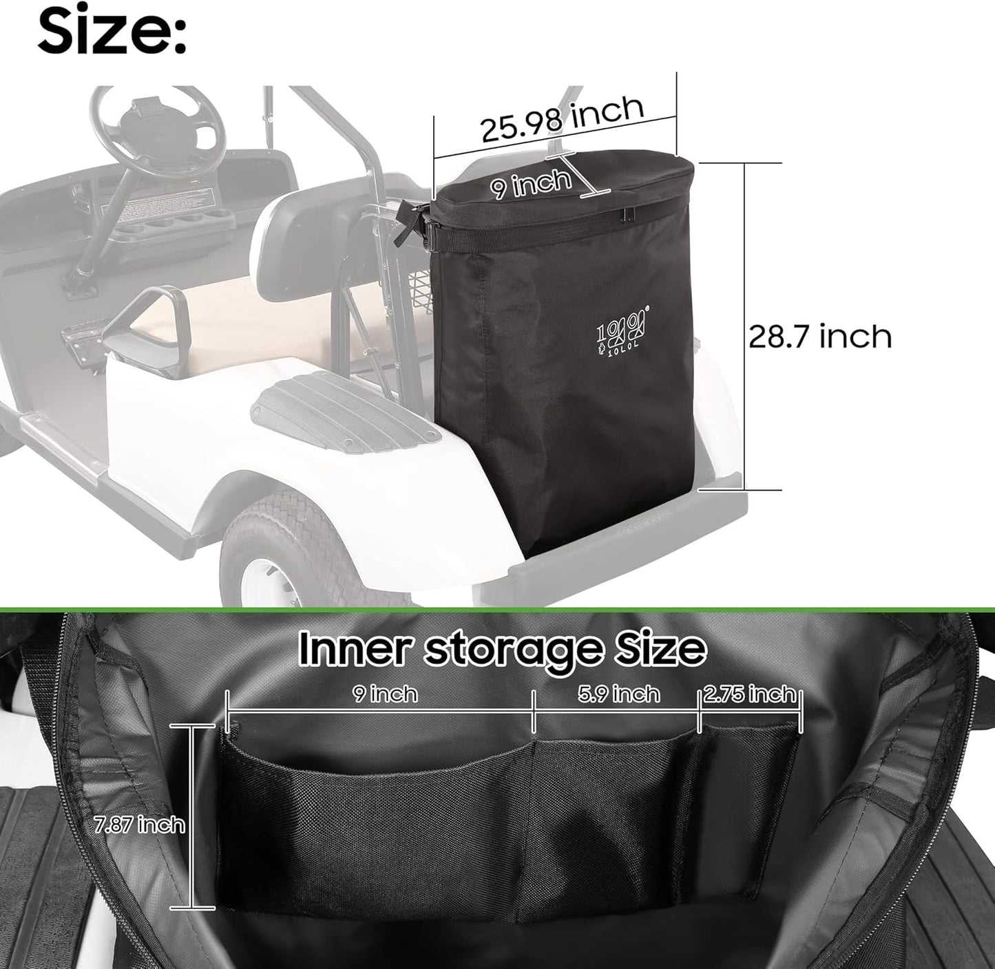 10L0L Golf Cart Cargo Bag for 2 Passenger Golf Carts, Storage Grocery Shopping Bag for EZGO TXT/RXV, Club Car DS/Precedent, Yamaha Golf Cart