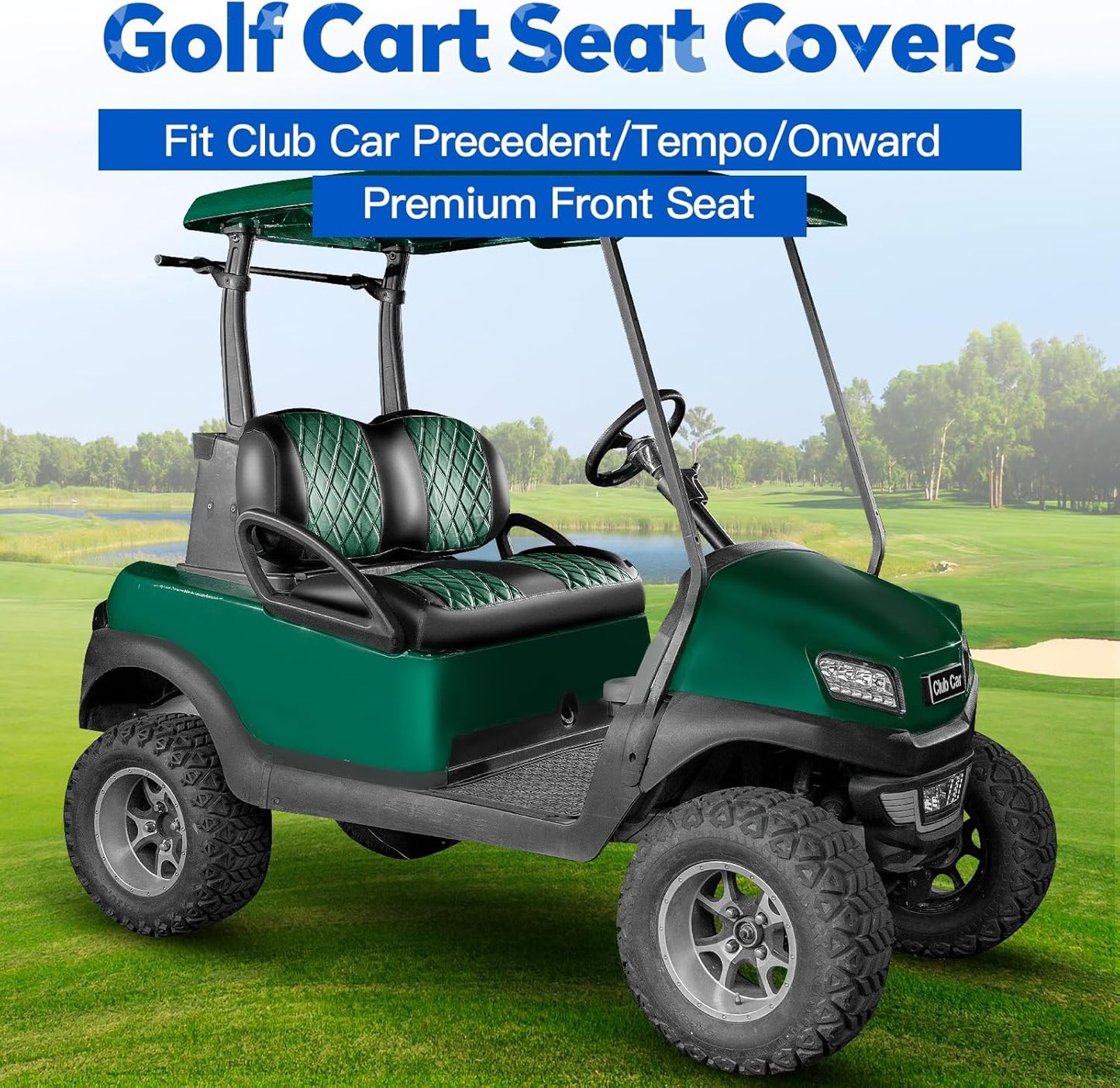 NOKINS Golf Cart Seat Covers Fit Club Car Precedent/Tempo/Onward Premium Front Seat Cushion, Golf Cart Vinyl Leather Diamond Seat Covers, Soft/Scratch-Resistant/No Stapler Needed