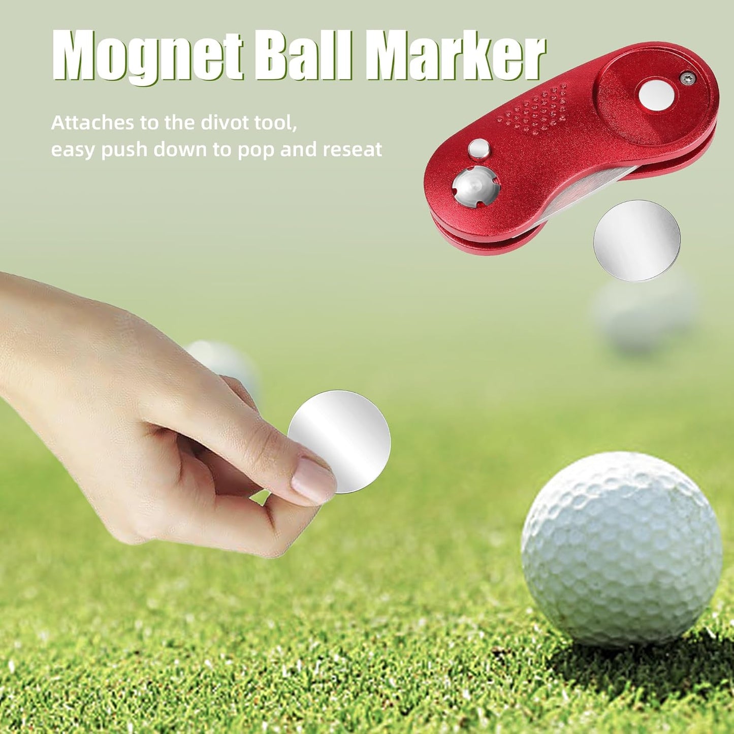 Mile High Life Golf Divot Repair Tool, All Metal Foldable Divot Tool with Pop-up Button & Magnetic Ball Marker