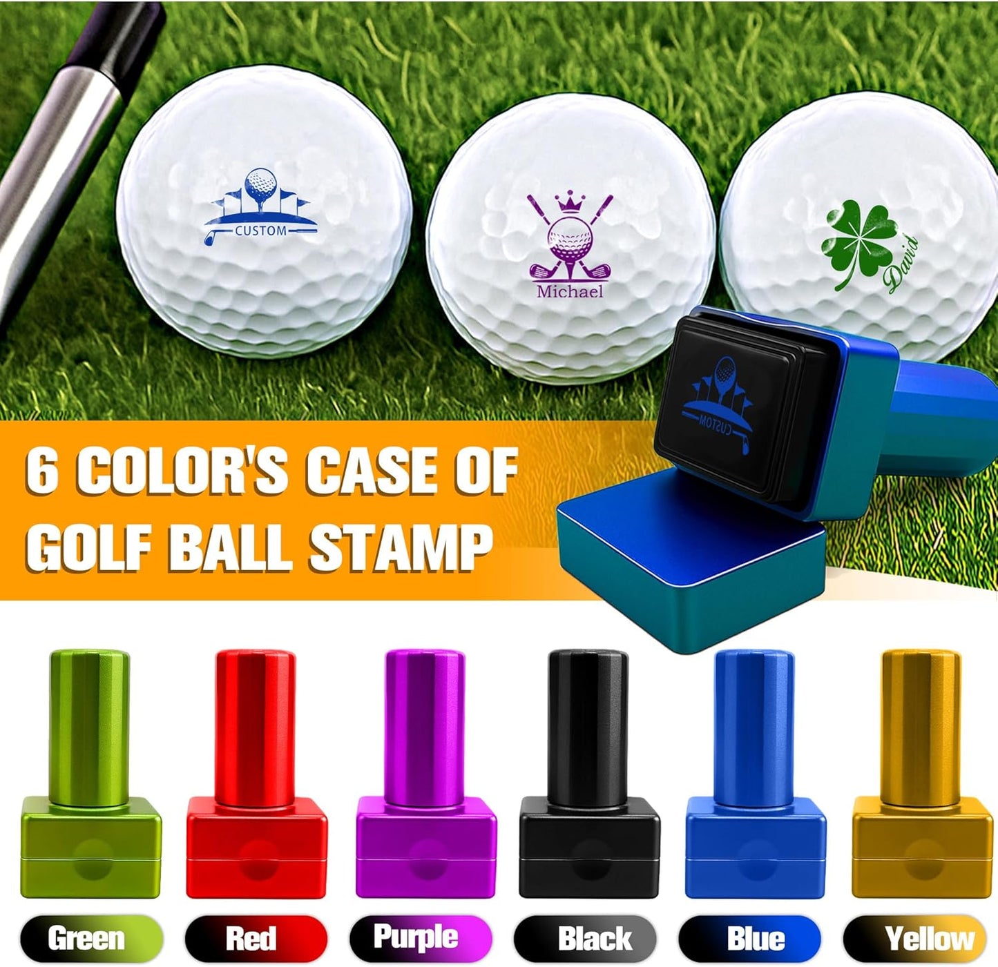 Lihome Golf Ball Stamp Personalized - Durable Waterproof Reusable Ink Stamper, Custom Golf Gift for Men, Dad, Retirement, Father's Day, Birthday & Christmas