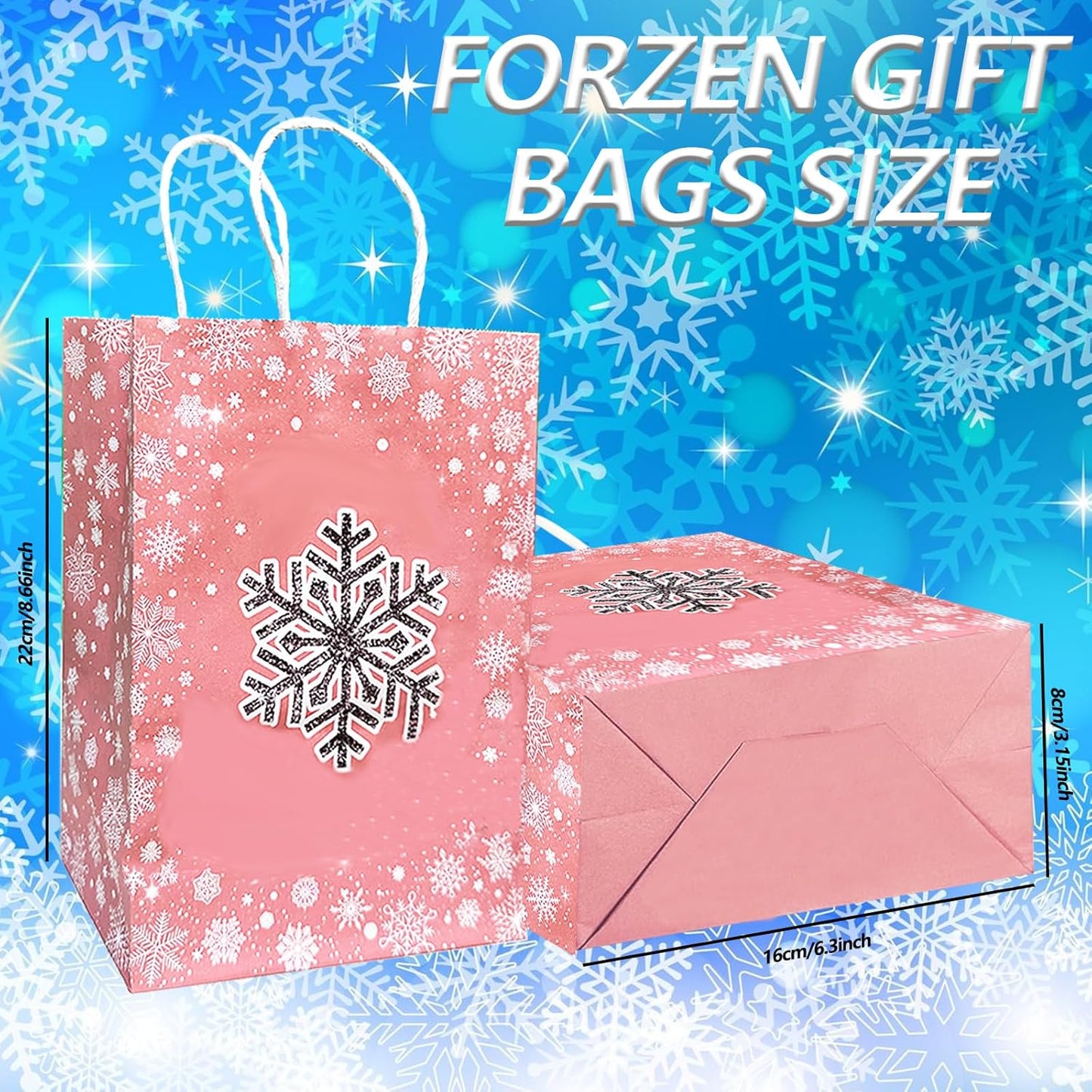 CZWXOXO 24 Pieces Snowflake Party Favors Bags Bulk with Handles Winter Frozen Reusable Paper Gift Bags Winter Treat Goodie Candy Bags for Snowflake Christmas Birthday Holiday Party Supplies