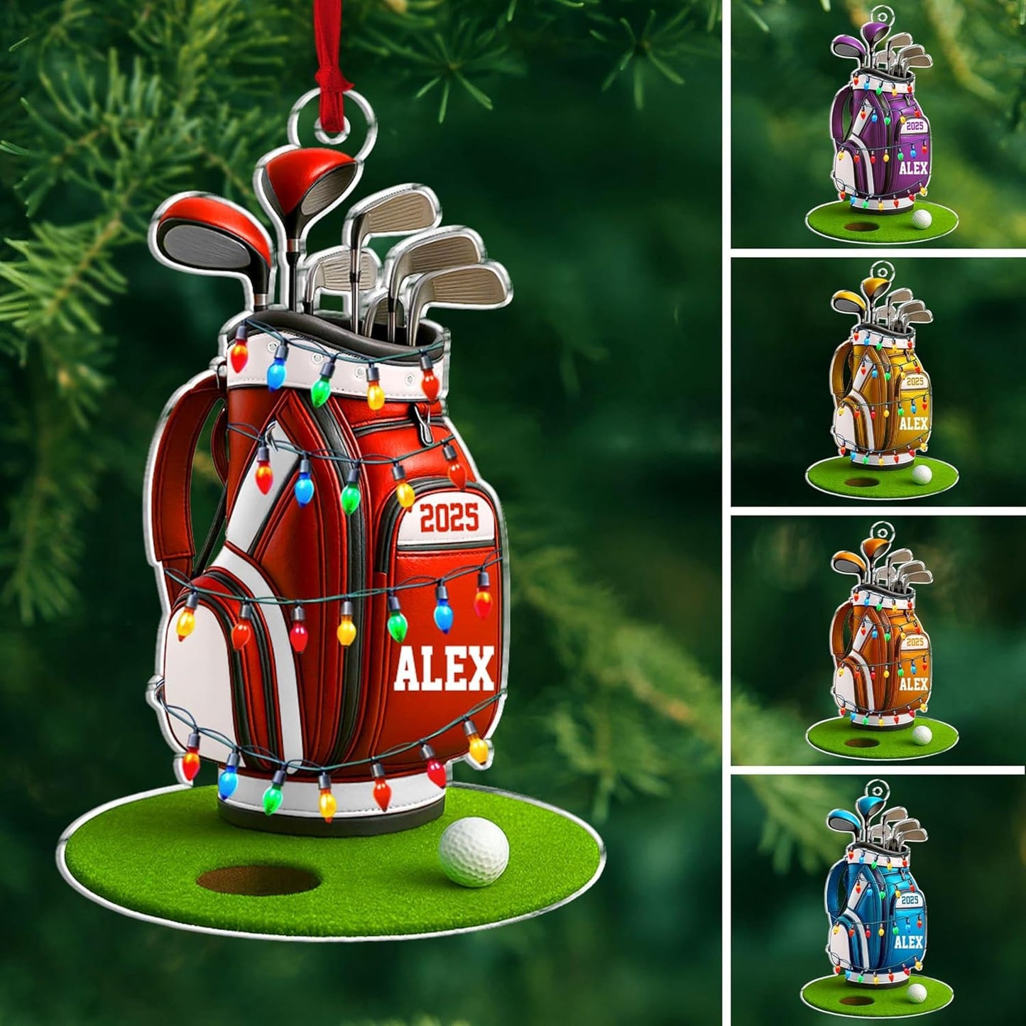 LOVELYPOD Personalized Golf Christmas Ornament, Custom Golfer Bag 2D Acrylic Ornaments,Golf Lover Christmas Tree Decoration, Gift for Golfs Enthusiasts, Golfer Holiday Ornaments 03