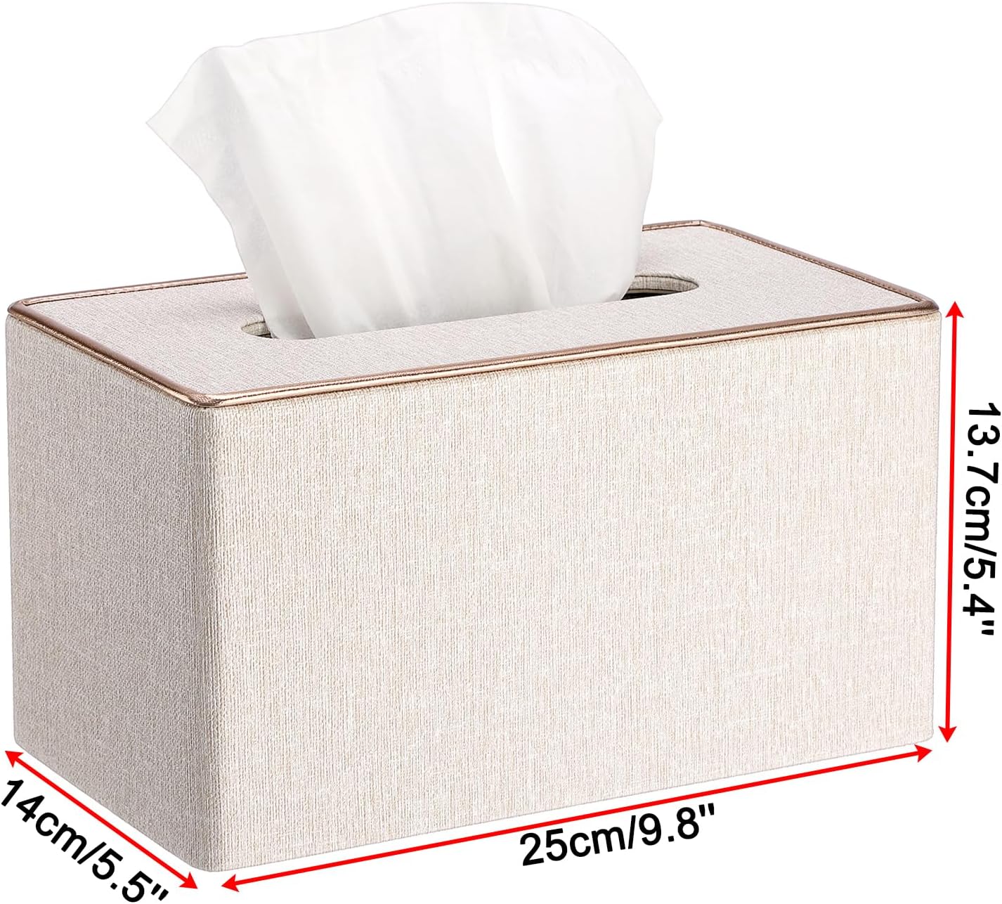 Sumnacon Rectangular Linen Tissue Box Cover - Stylish Tissue Box Holder with Magnetic Bottom, Decorative Tissue Box for Bathroom Toilet Vanity Night Stand Table Countertop Office, Beige Linen Texture