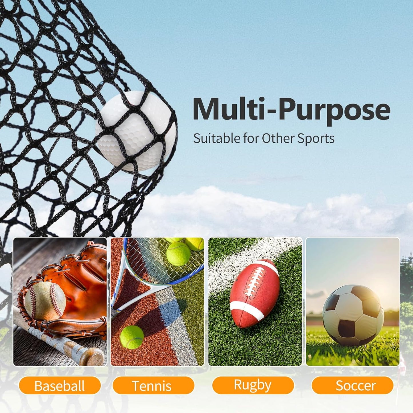 SHANTRA Golf Net Without Frame, 10x10x10ft Golf Batting Cage Netting, Golf Netting with 4 Carabiners and 4 Tie Rope, Golf Practice Net for Indoor, Outdoor, Backyard, Golf Simulator, Impact Screen