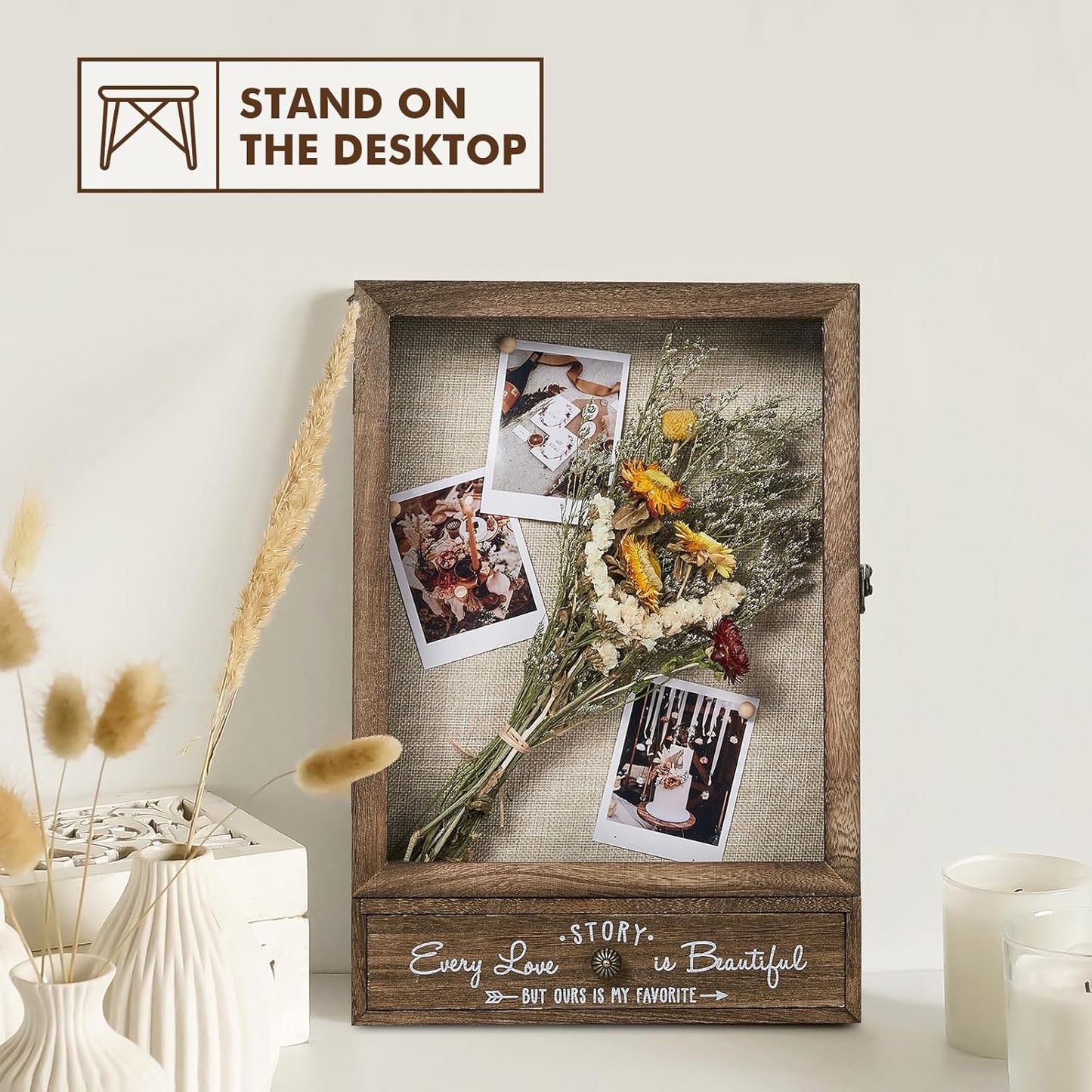 AW BRIDAL 11X16 Large Shadow Box Picture Frames Deep Shadow Boxes Display Cases with Removable Shelves and Drawers, Brown Wooden Memory Boxes for Keepsakes with Slot Christmas Decorations Gifts