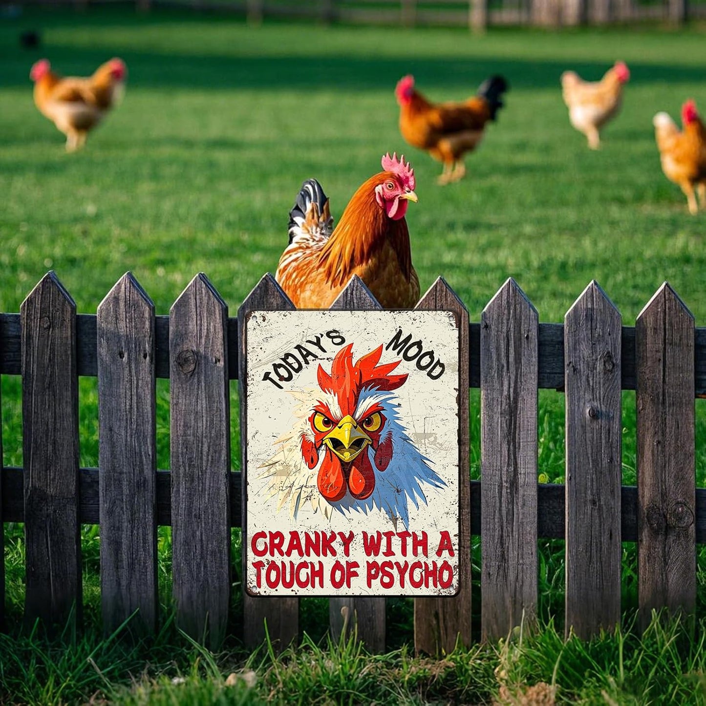 Funny Chicken Today'S Mood Metal Tin Sign 12x16 Inch Novelty Farm Chicken Tin Sign Farmhouse Rooster Poster Home Kitchen Garden Bar Restaurant Coffee Are Wall Decor