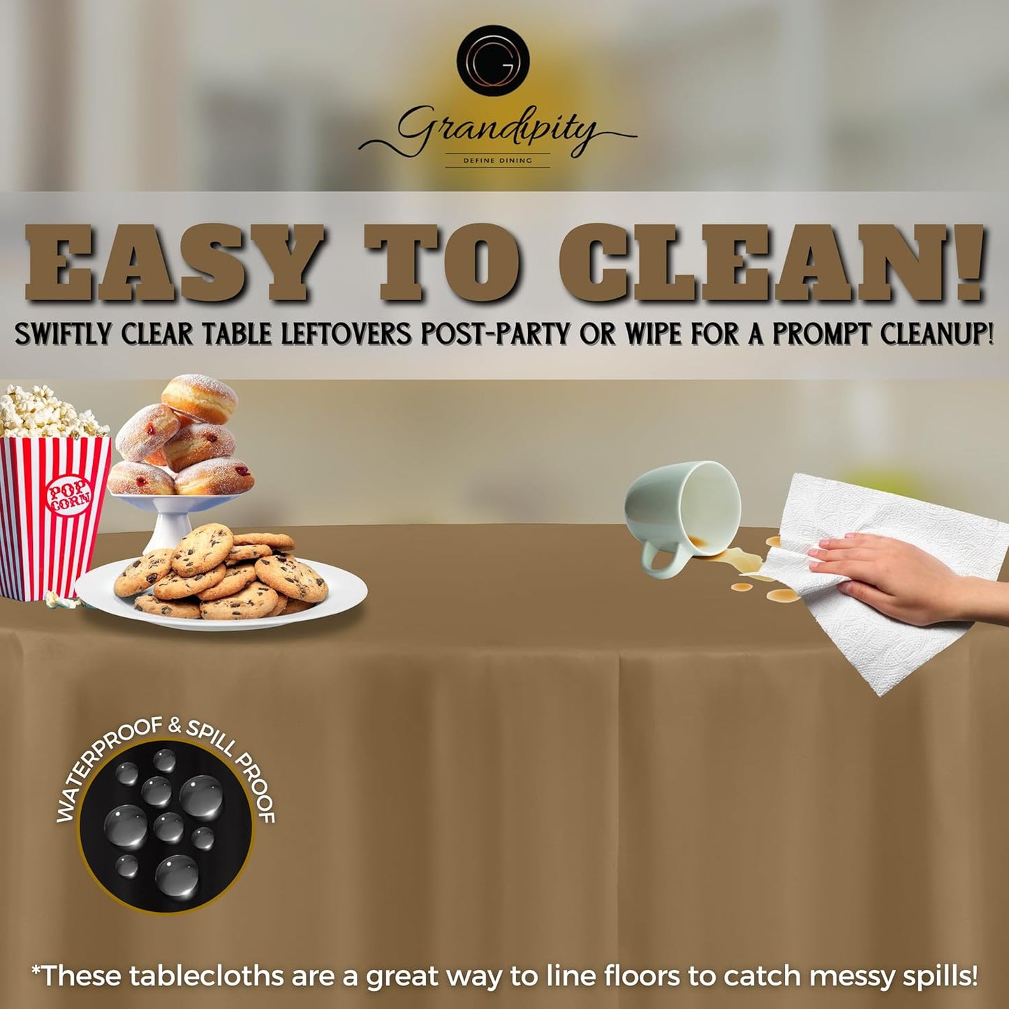 Grandipity 12 Pack Premium Disposable Plastic Tablecloth 84" Inch Decorative Round Table Cover - Gold