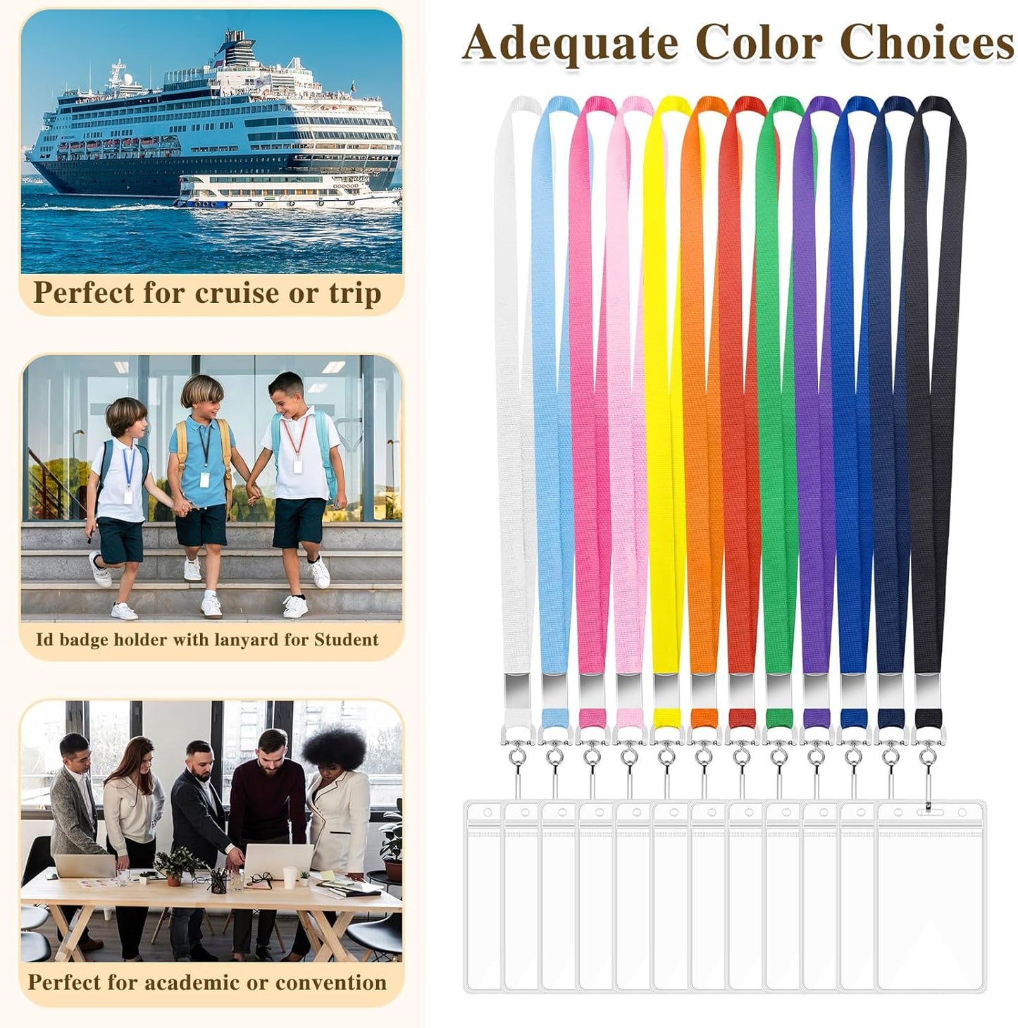 60 Pack Lanyards for ID Badges Cruise Lanyard for Ship Cards with Waterproof ID Badge Holder Cruise Essentials 2025 (12 Colors)