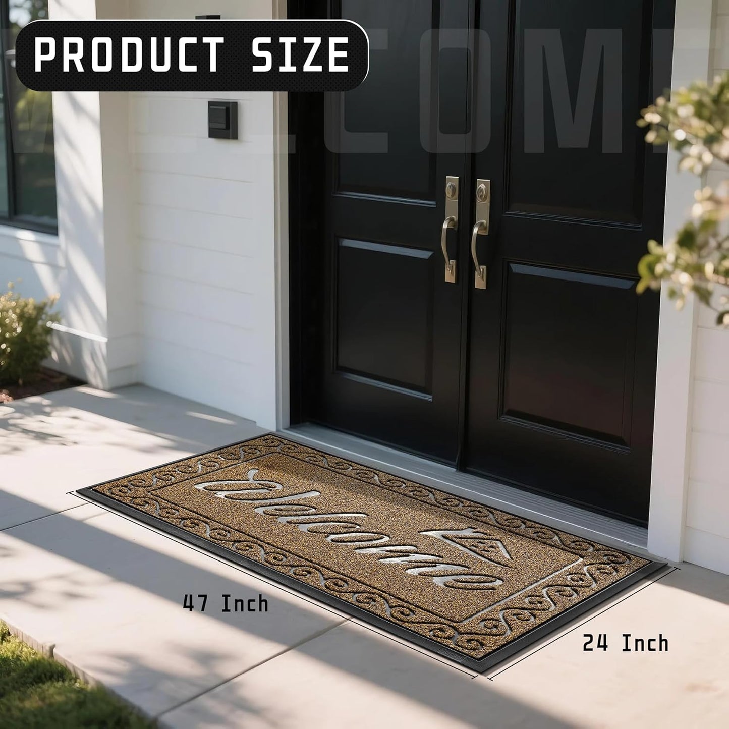 Yimobra Welcome Mat, Heavy Duty Sturdy Door Mats for Home Entrance Outdoor Indoor, Front Doormat for Outside Patio Floor Entry Porch Garage Office, Waterproof, Low Profile, 47 x 24, Beige Brown
