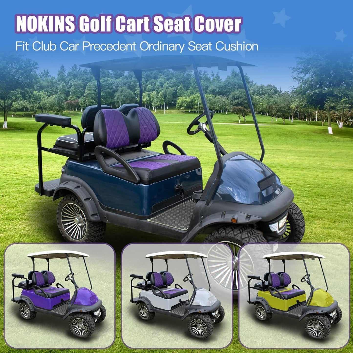 NOKINS Golf Cart Diamond Seat Covers Kit, Fit for Club Car Precedent OEM Standard Front Seat Cushion, Golf Cart Vinyl Seat Cover, No Nails Required