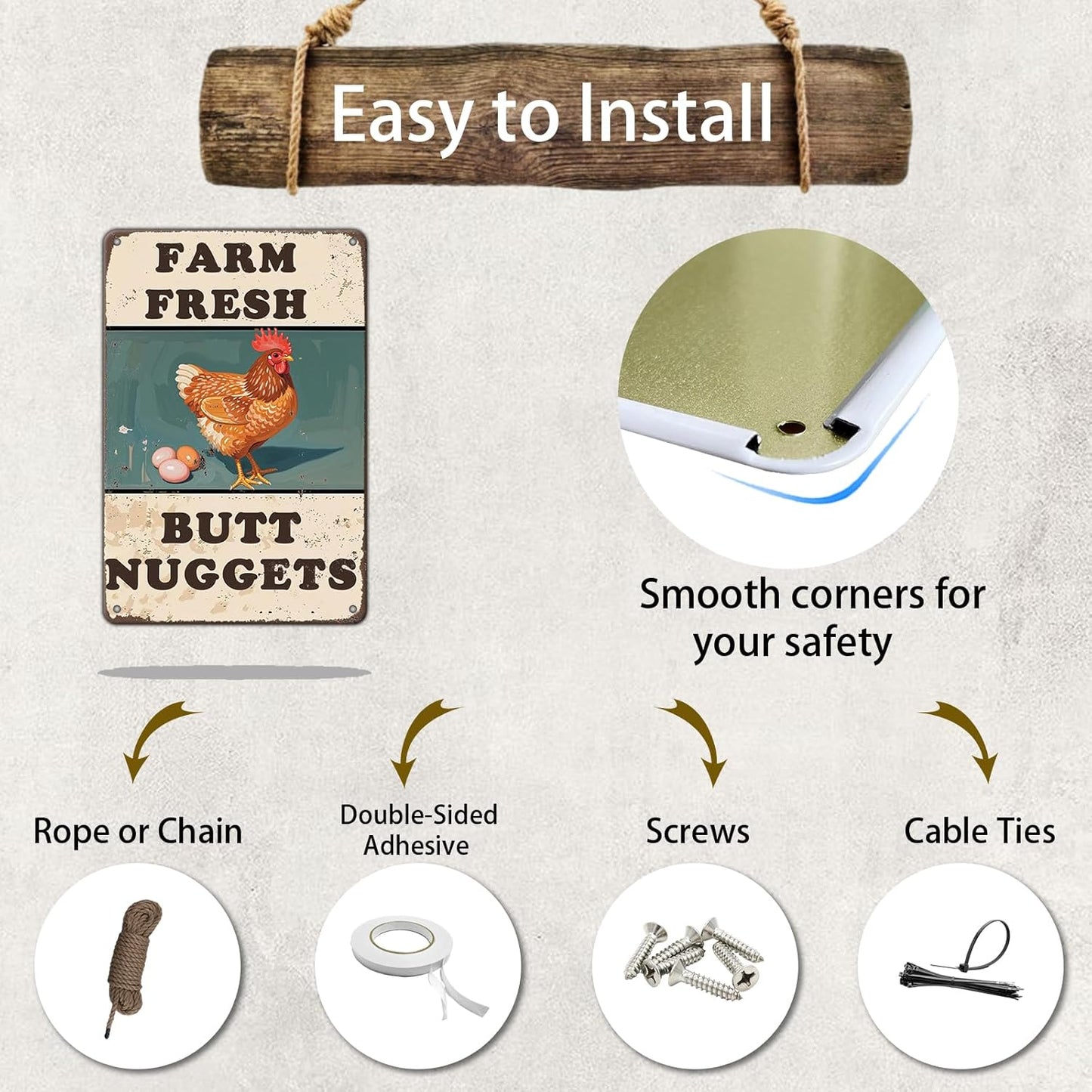 Chicken Coop Sign Farm Fresh Butt Nuggets Tin Sign Plaque Metal Poster 12x8 Inch Wall Decor