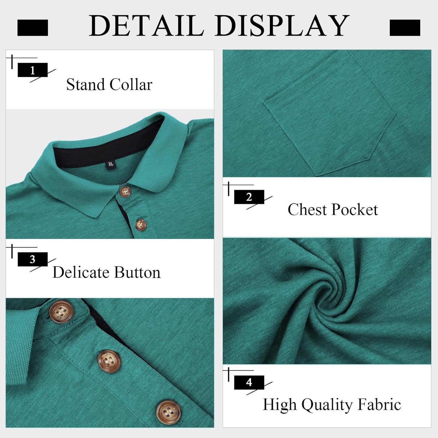 Mens Long Sleeve Polo Shirts Casual Moisture Wicking Golf Polo Shirts with Pocket