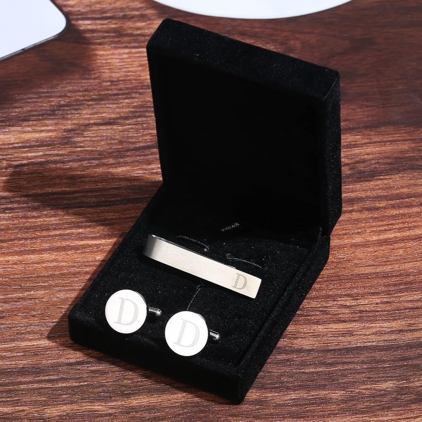 LOYALLOOK Stainless Steel Engraved Initial Cufflinks and Tie Clip Bar Set Alphabet Letter With Gift Box A-Z