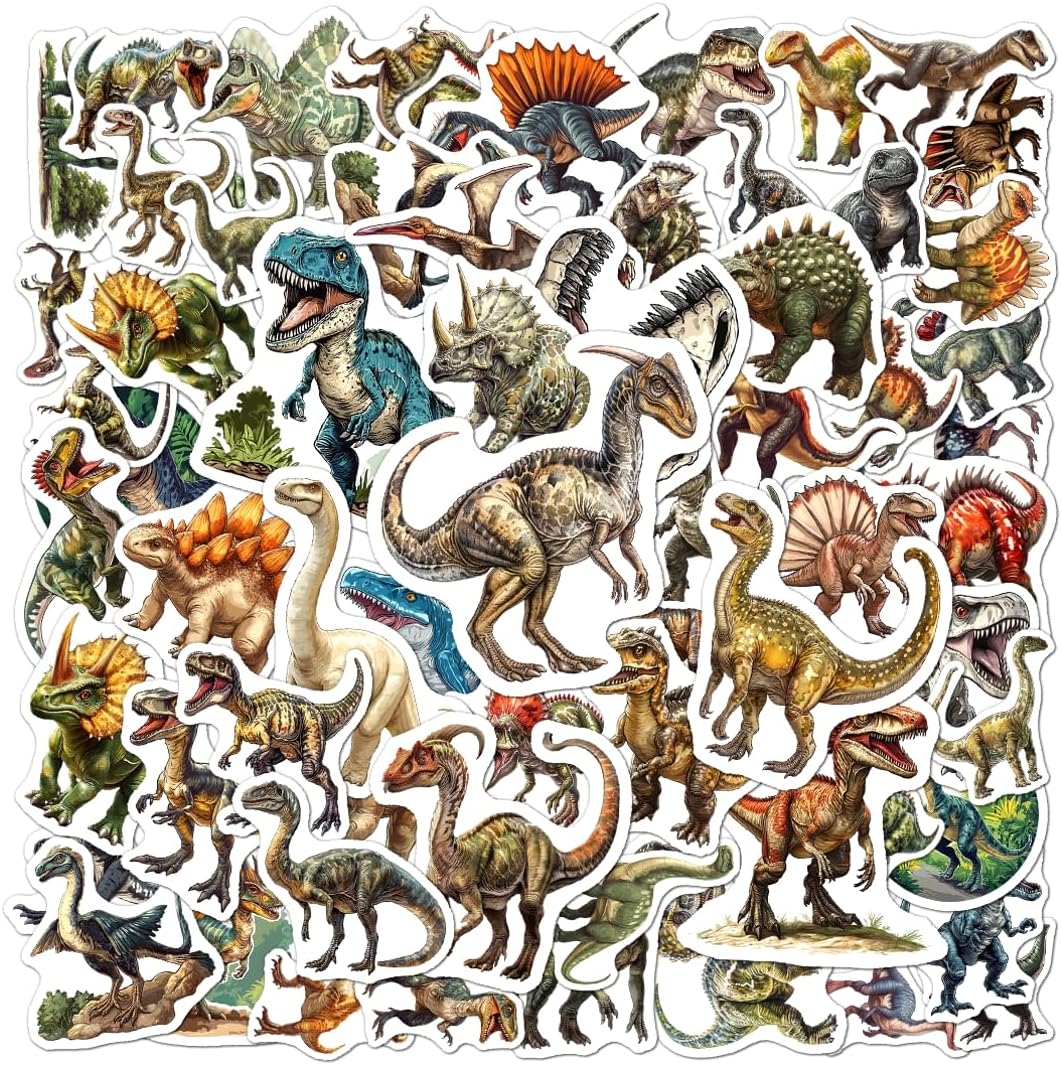 108 PCS Jurassic Dinosaur Vinyl Stickers, Waterproof Dinosaur Stickers for Kids Teens Girls Boys, Cool Dino Decals for Water Bottles, Laptops, Skateboards, Helmets, Scrapbooks