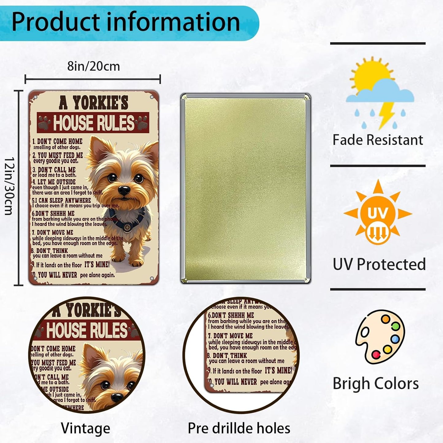 Yorkie House Rules Funny Metal Tin Sign Vintage 'I Am Your Friend' Poster 12x8 Inch Yorkie Dog Iron Tin Sign Home Kitchen Garden Restaurant Man Cave Wall Decor