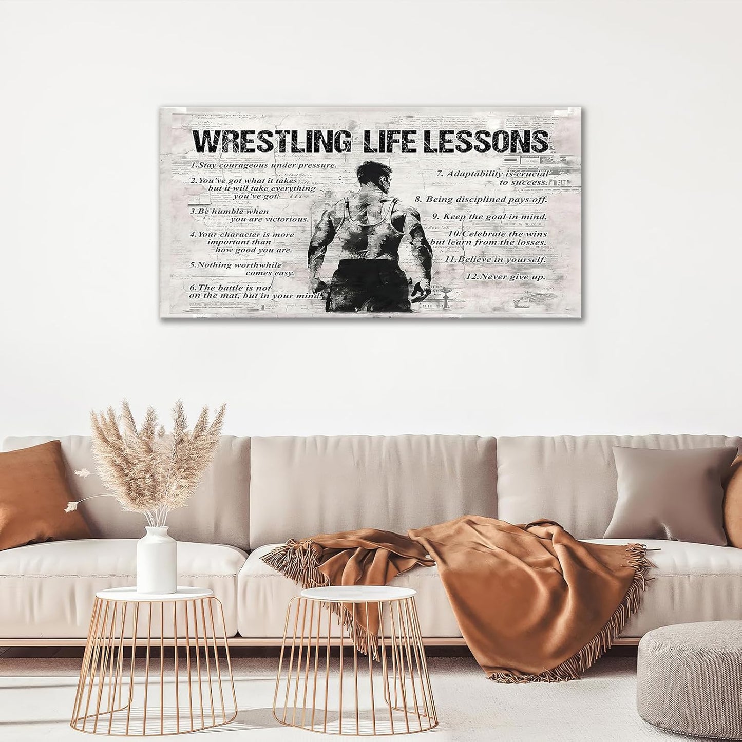 Wrestling Sports Wall Art for Living Room Large Size Wrestling Life Lessons Wall Decor Wrestling Sign Retro Canvas Prints Inspirational Pictures Painting Artwork Home Decoration Bedroom 60"X30"
