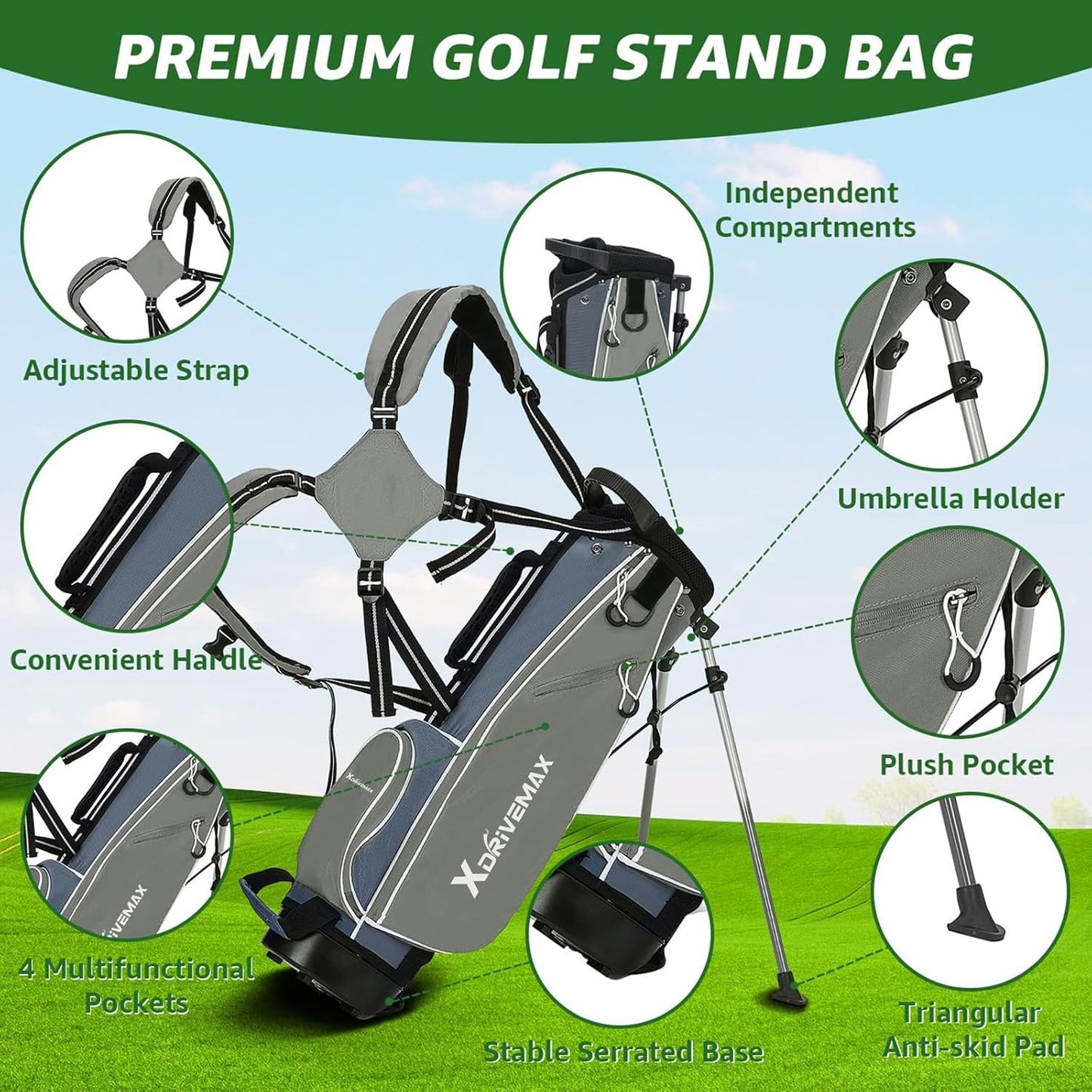 5/6 Pieces Kids Golf Club Set, Junior Golf Club Set Ages 4-12 Includes Stand Bag, 1# Drive, 5# Hybrid, 6/7#, 9/P# Irons and Putter Right Hand for Boys Girls
