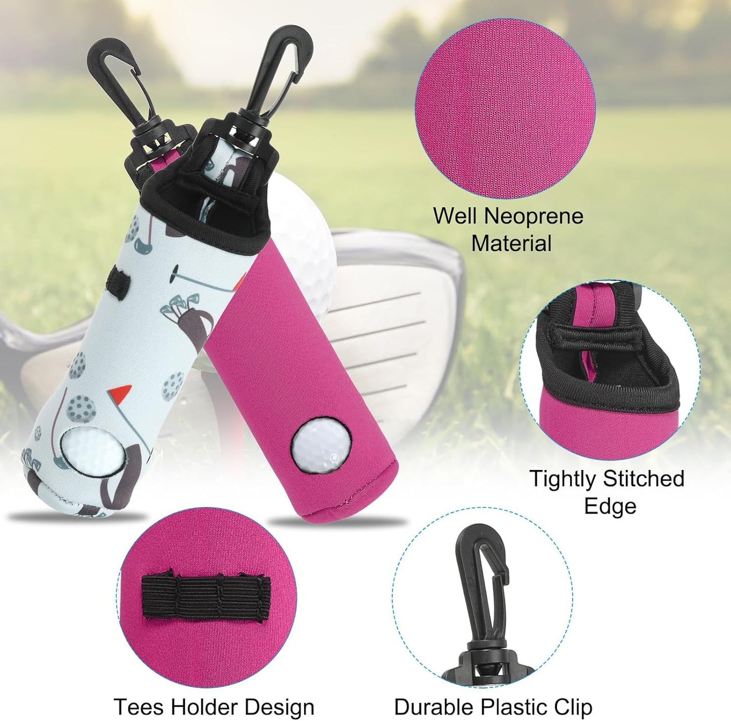 PATIKIL Golf Ball Carry Bag, Golf Tee Holder Pouch Portable Neoprene Golf Ball Holder with Clip for Men and Women Storage Gifts