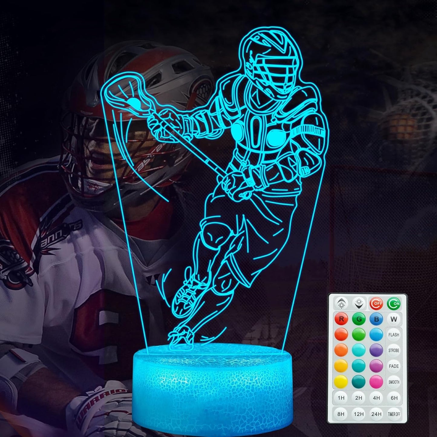 Lacrosse Gifts for Men, Lacrosse Night Light with Remote Control, 16 Colors Changing, Timer, RGB Flashing Mode and Dimmable, Gifts for Boys Christmas Decor