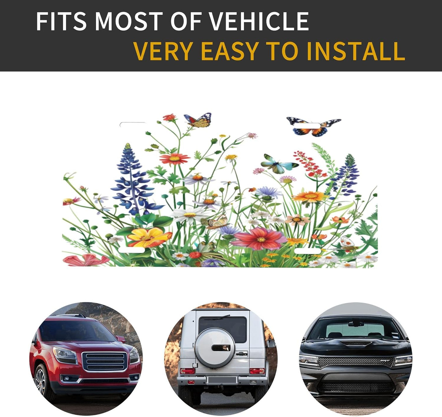 Custom Front License Plate for Car Designs Personalized Flower Stainless License Plate Cover Holder for Men Women Metal Aluminum Decorative Accessory Vanity Tag Standard 6 X 12 inch (4 Holes)