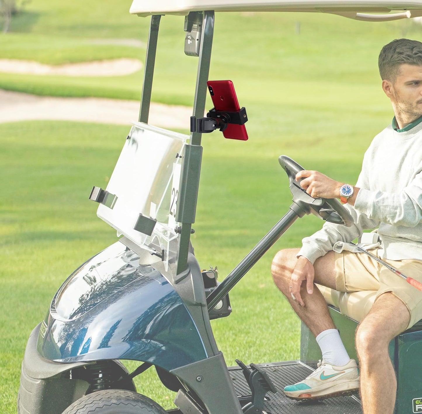 Phone Holder with Clamp for Golf Cart Universal Phone Mount Holder for Bicycle, Wheelchair, Stroller Mic Stand Phone Holder