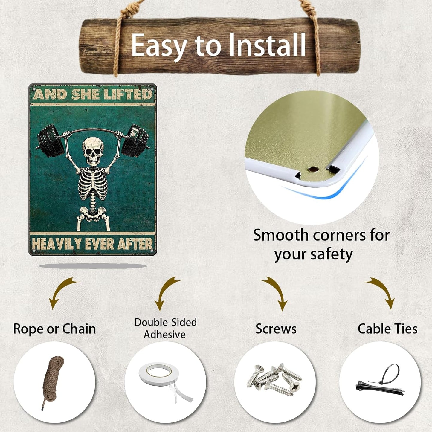 Skeleton Vintage And She Lifted Heavily Ever After Metal Tin Sign 12x16 Inch Gym Metal Poster Funny Skull Gym Tin Sign Home Kitchen Garden Bar Coffee Restaurant Bathroom Are Wall Decor