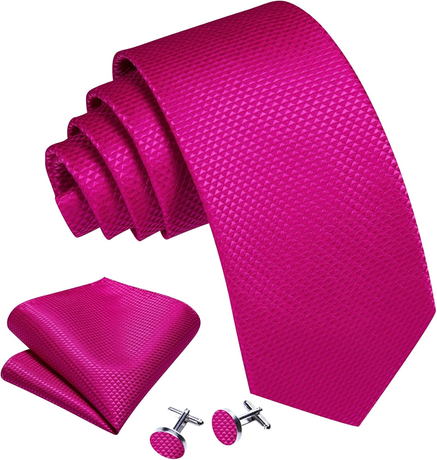 Barry.Wang Designer Classic Ties for Men Set Formal Pocket Square Cufflink Check Plaid