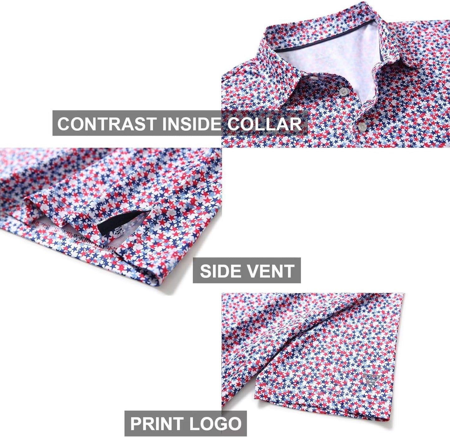 Golf Shirts for Men Dry Fit Short Sleeve Print Performance Moisture Wicking Polo Shirt