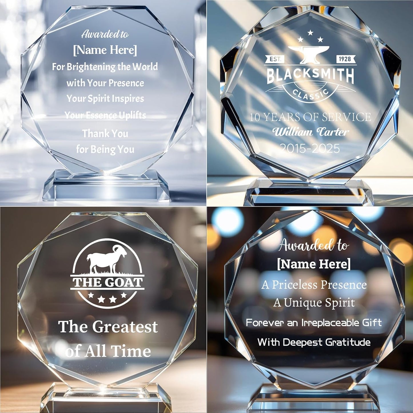 Custom Crystal Awards and Trophies – Personalized Engraved Glass Plaques for Employee Recognition, Appreciation, Farewell, Retirement, Coworker Gifts, Sports Achievements