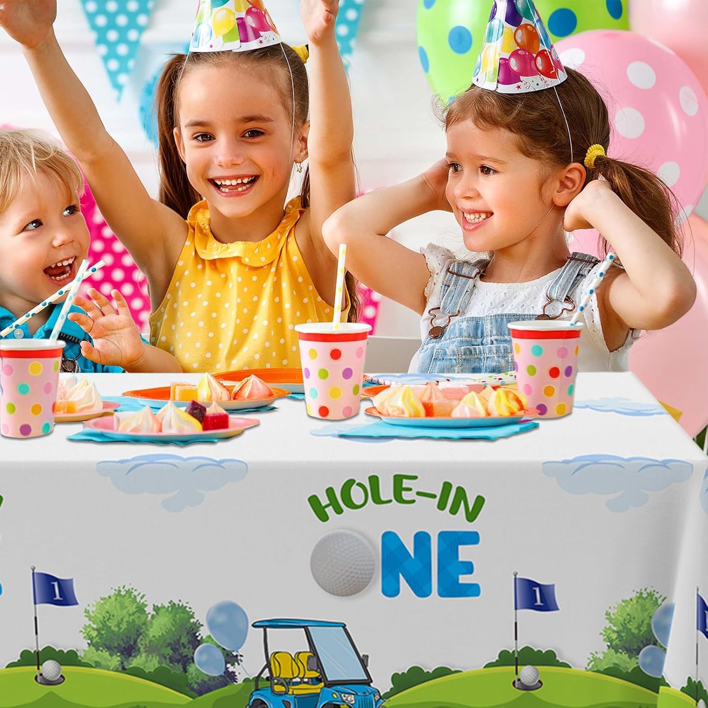 Golf Tablecloths Hole-in One Waterproof Table Covers for Golf Theme Party Baby Shower Kids 1st Birthday Sport Events Decorations Dinner Banquet Supplies 53x108 Inch